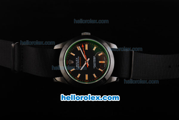 Rolex Milgauss Automatic Movement PVD Case with Black Dial and Stick Markers-Nylon Strap - Click Image to Close